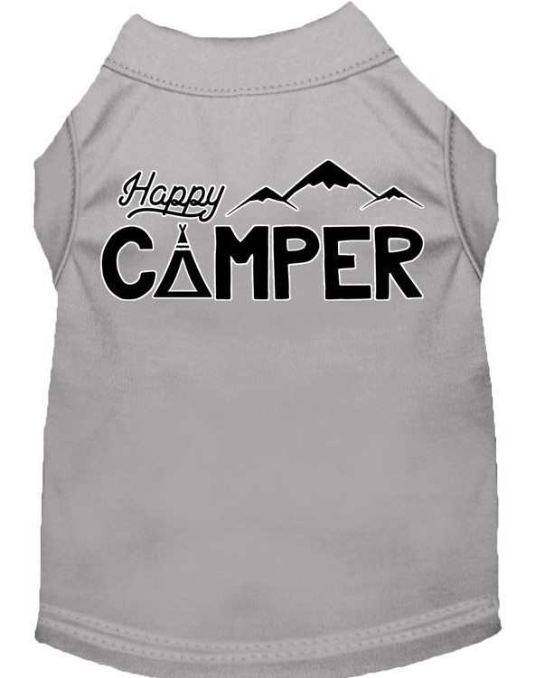 Happy Camper Screen Print Dog Shirt Grey Lg